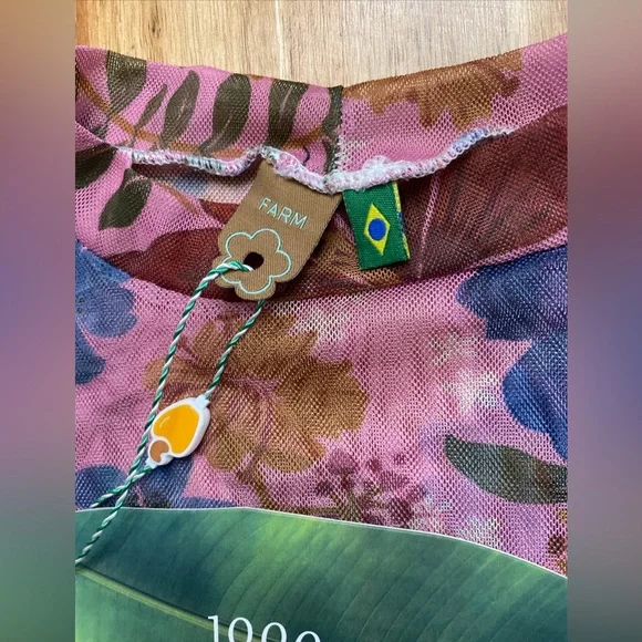 Farm Rio Top Small Womens Floral Tropical Garden Mesh Long Sleeve Mock Neck XS P - Picture 4 of 9